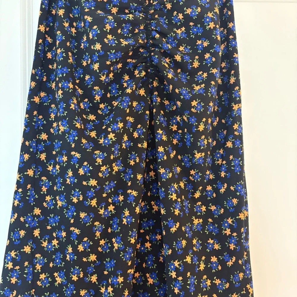 Topshop Women’s Black with Floral Print Midi Asymmetrical Skirt